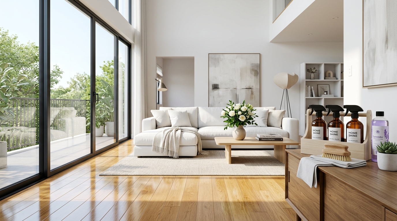 Sparkling clean modern living room after professional cleaning